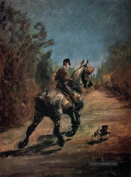  Hund Galerie - Pferd und Reiter mit einem kleinen Hund 1879 Toulouse Lautrec Henri de